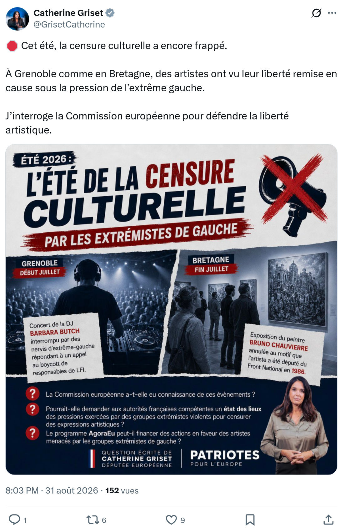 Catherine Griset: Cet été, la censure culturelle a encore frappé...