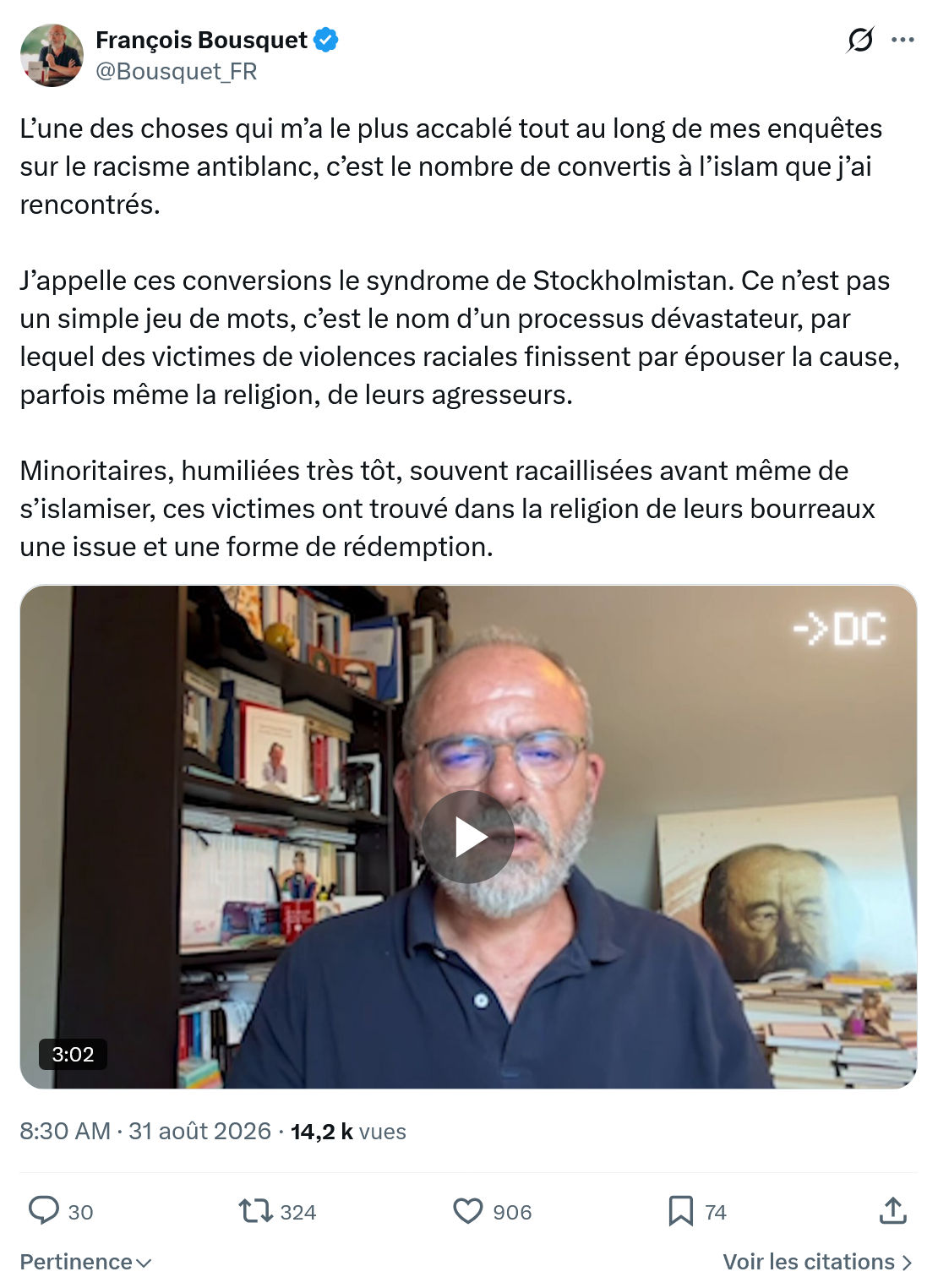 François Bousquet: L’une des choses qui m’a le plus...