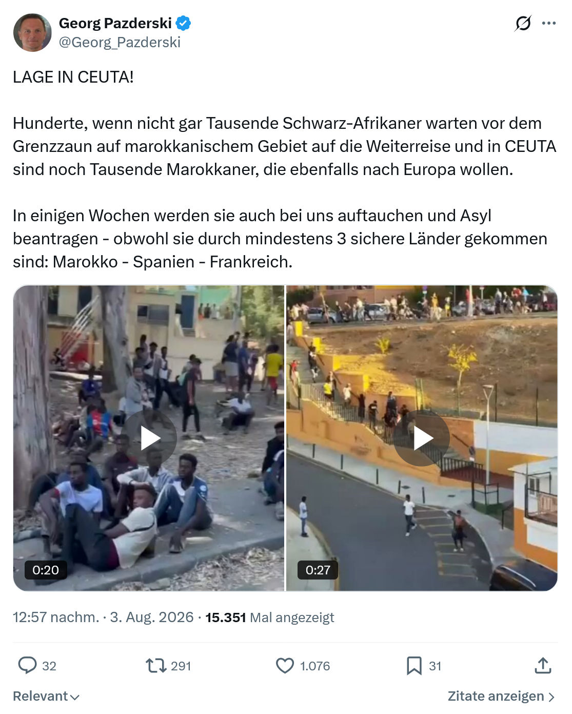 Georg Pazderski: LAGE IN CEUTA...