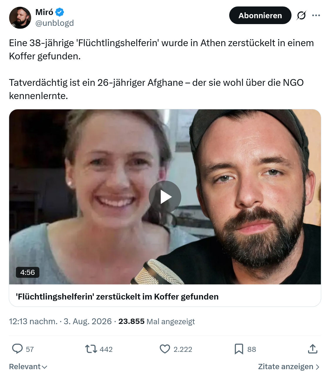 Miro Wolsfeld: Eine 38-jährige 'Flüchtlingshelferin'...