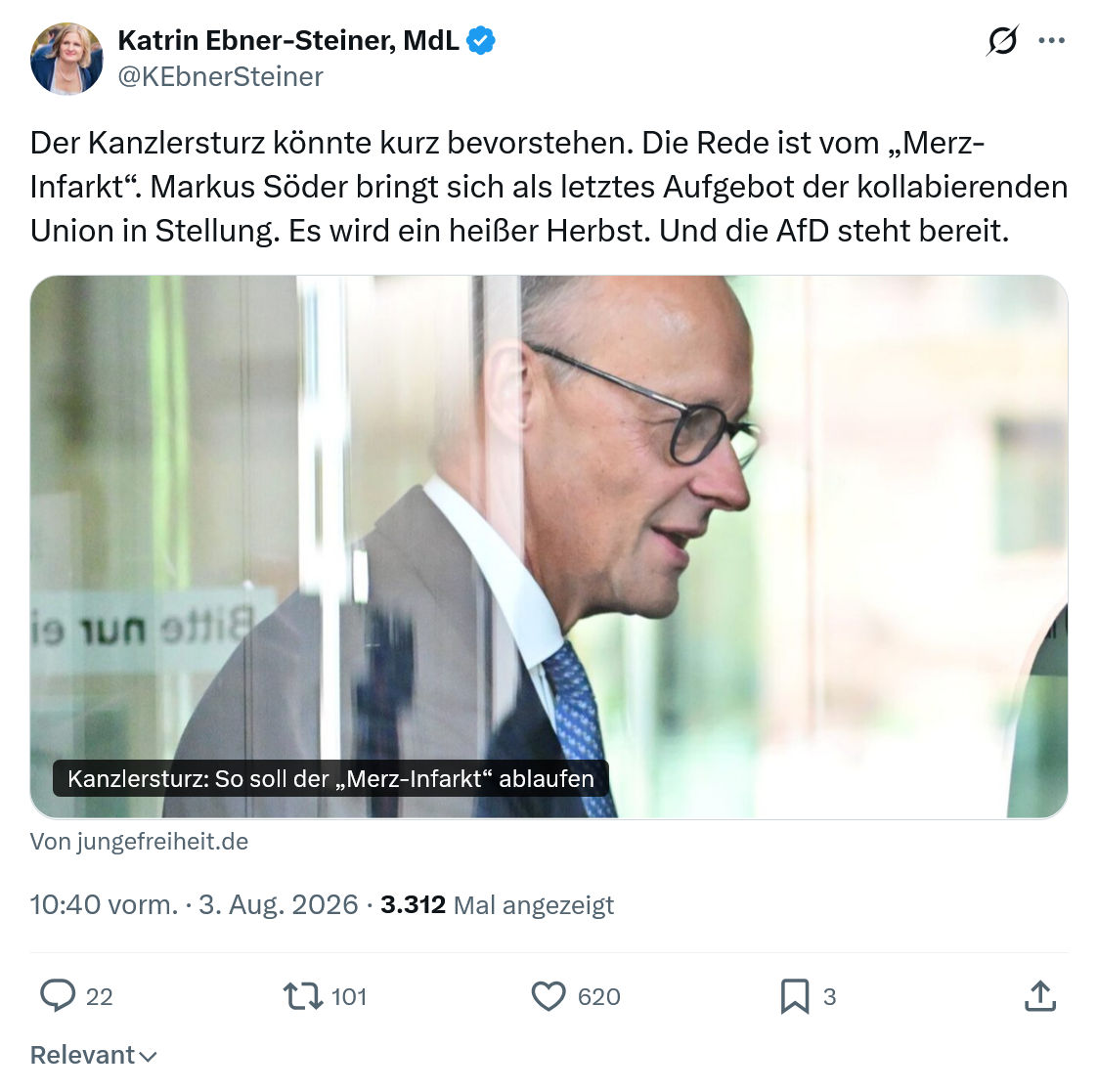 Katrin Ebner-Steiner: Der Kanzlersturz könnte kurz bevorstehen...