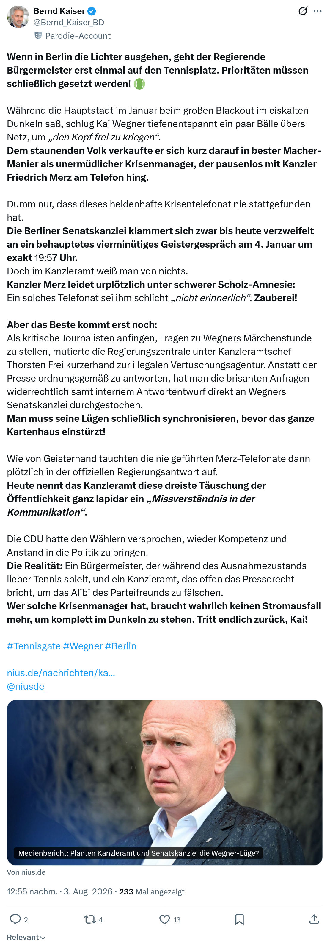 Bernd Kaiser: Wenn in Berlin die Lichter ausgehen...