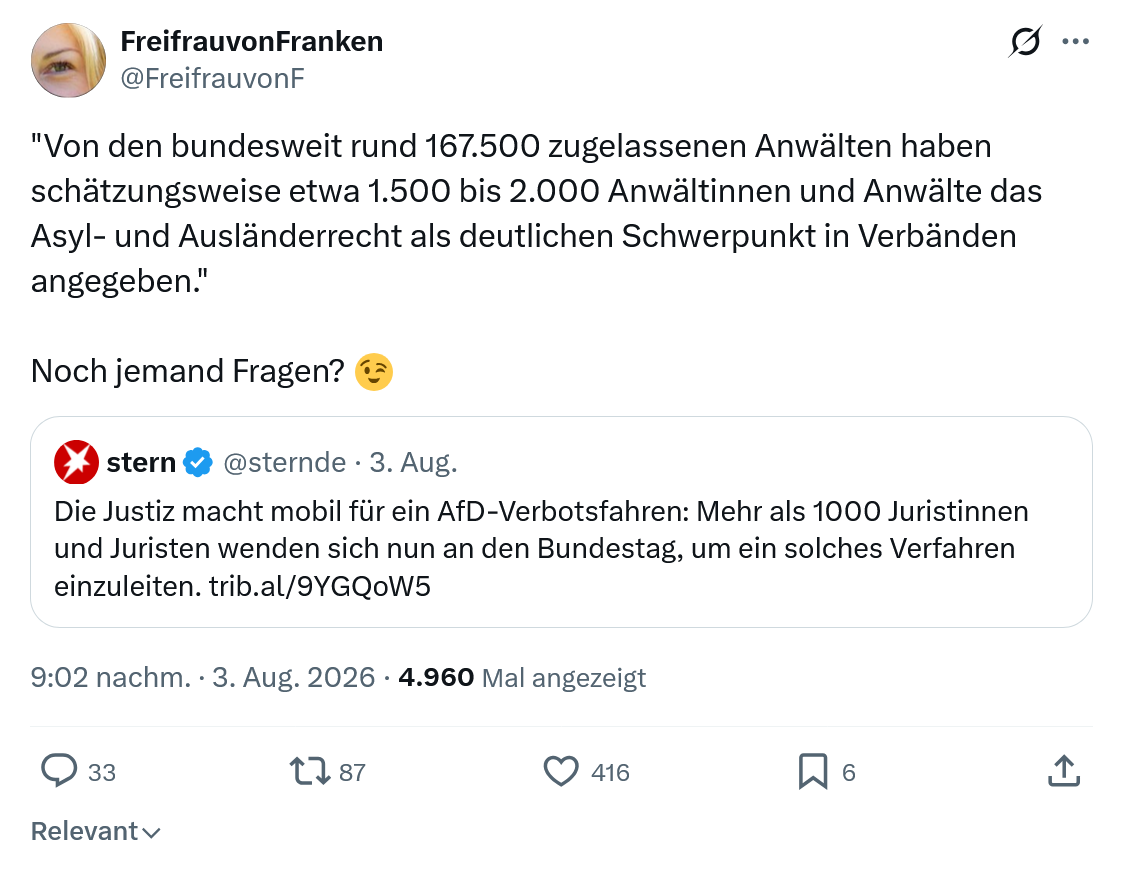 FreifrauvonFranken: Von den bundesweit rund 167.500..
