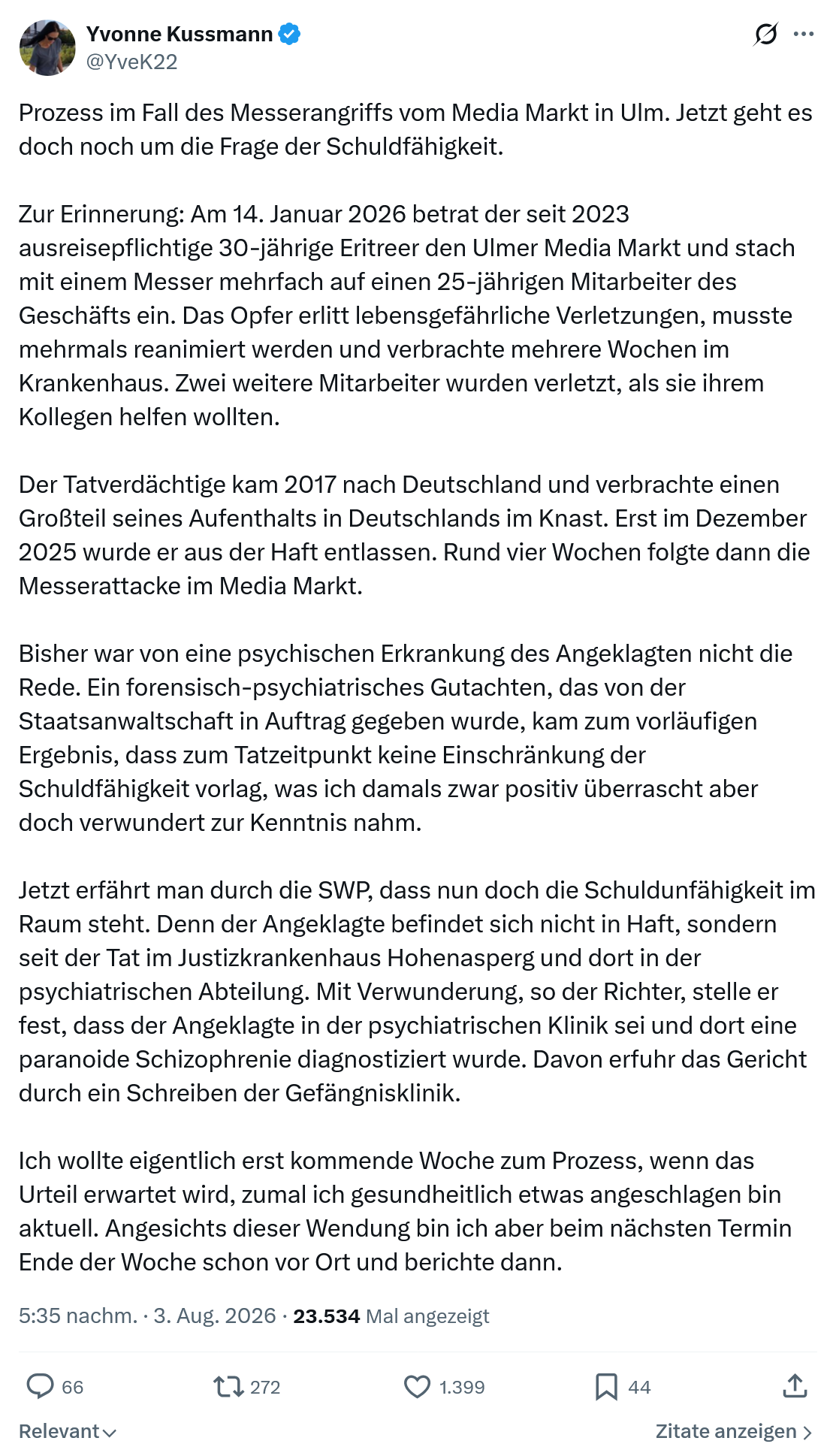 Yvonne Kussmann: Prozess im Fall des Messerangriffs...
