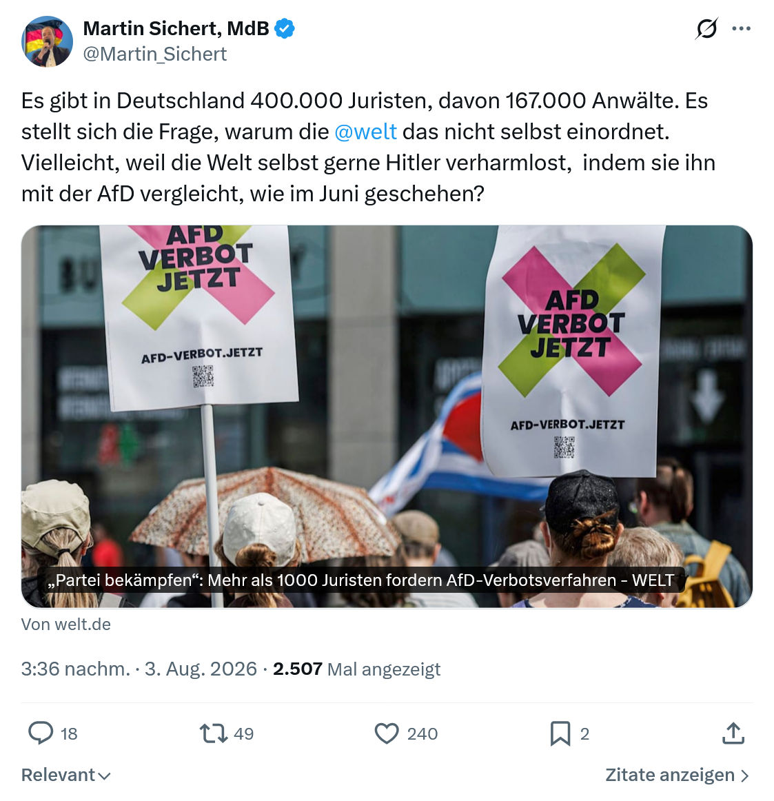 Martin Sichert: Es gibt in Deutschland 400.000 Juristen...