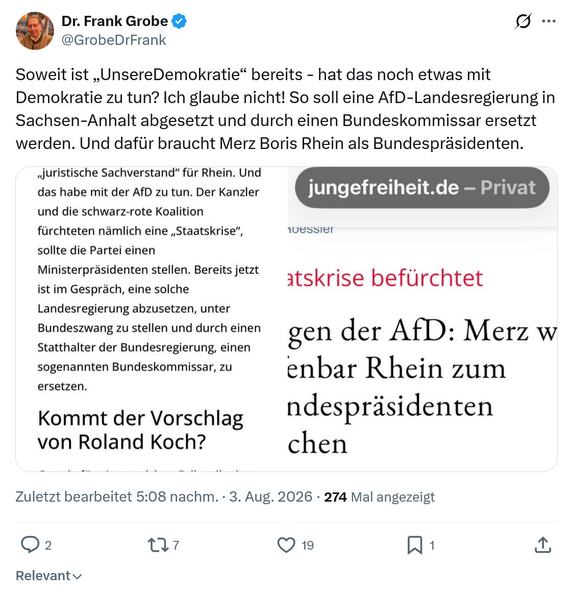 Frank Grobe: Soweit ist „UnsereDemokratie“ bereits...