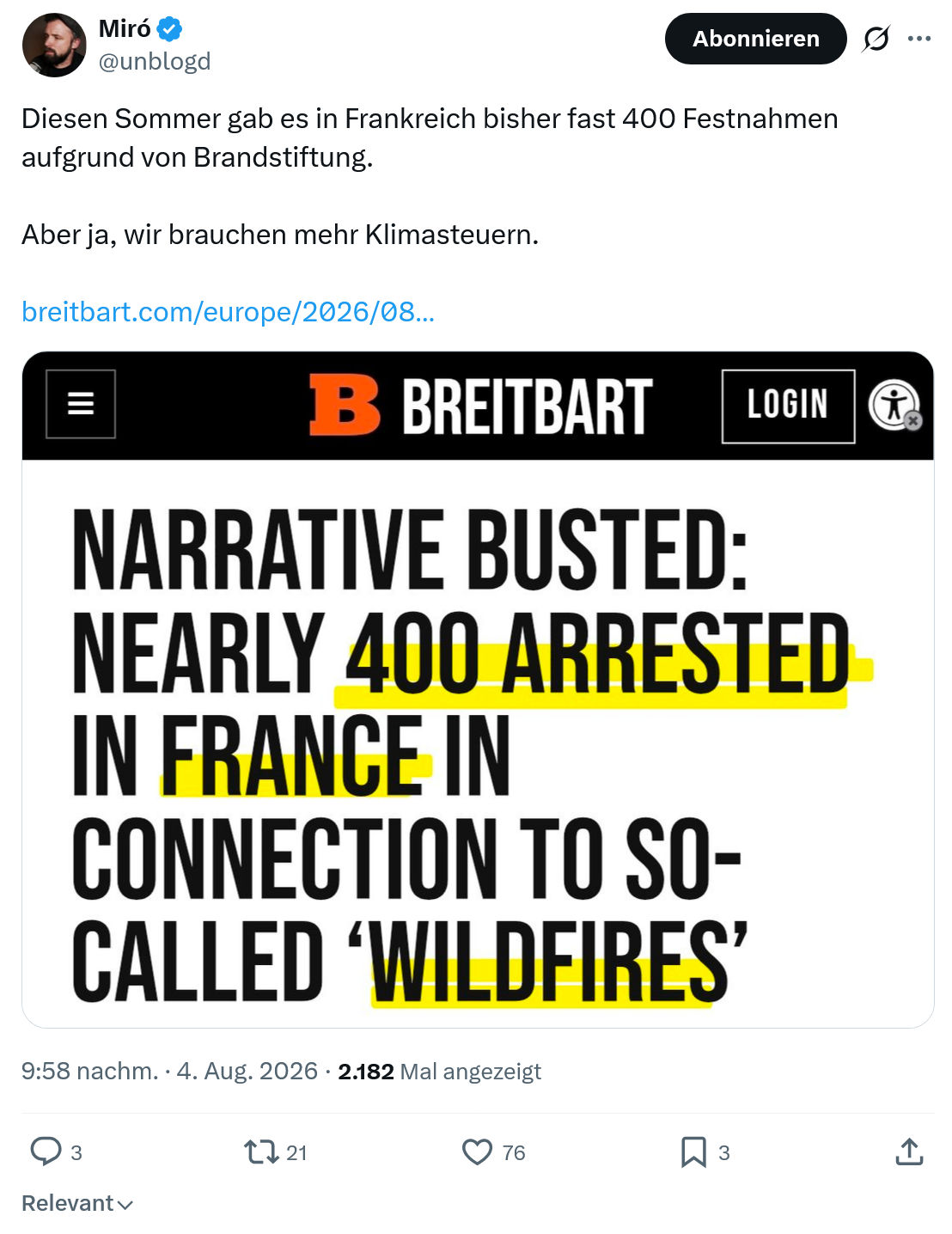 Miro Wolsfeld: Diesen Sommer gab es in Frankreich...