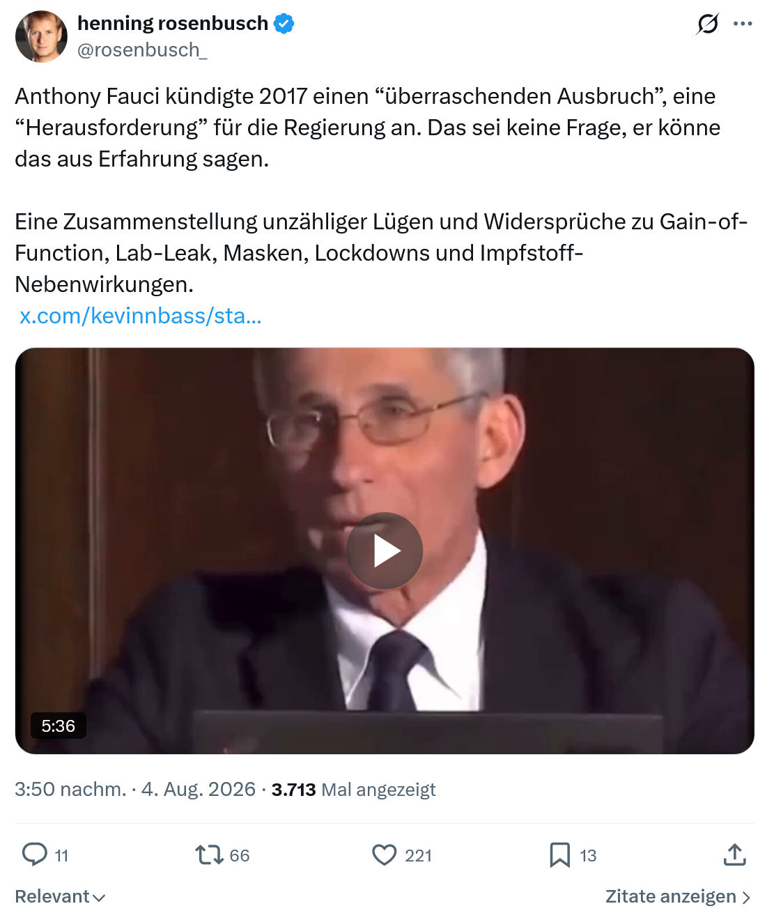 henning rosenbusch: Anthony Fauci kündigte 2017...