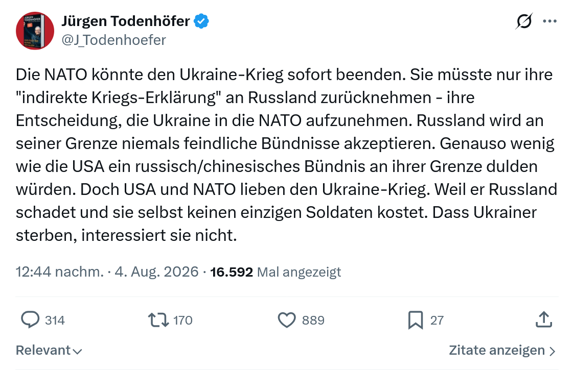 Jürgen Todenhöfer: Die NATO könnte den Ukraine-Krieg...