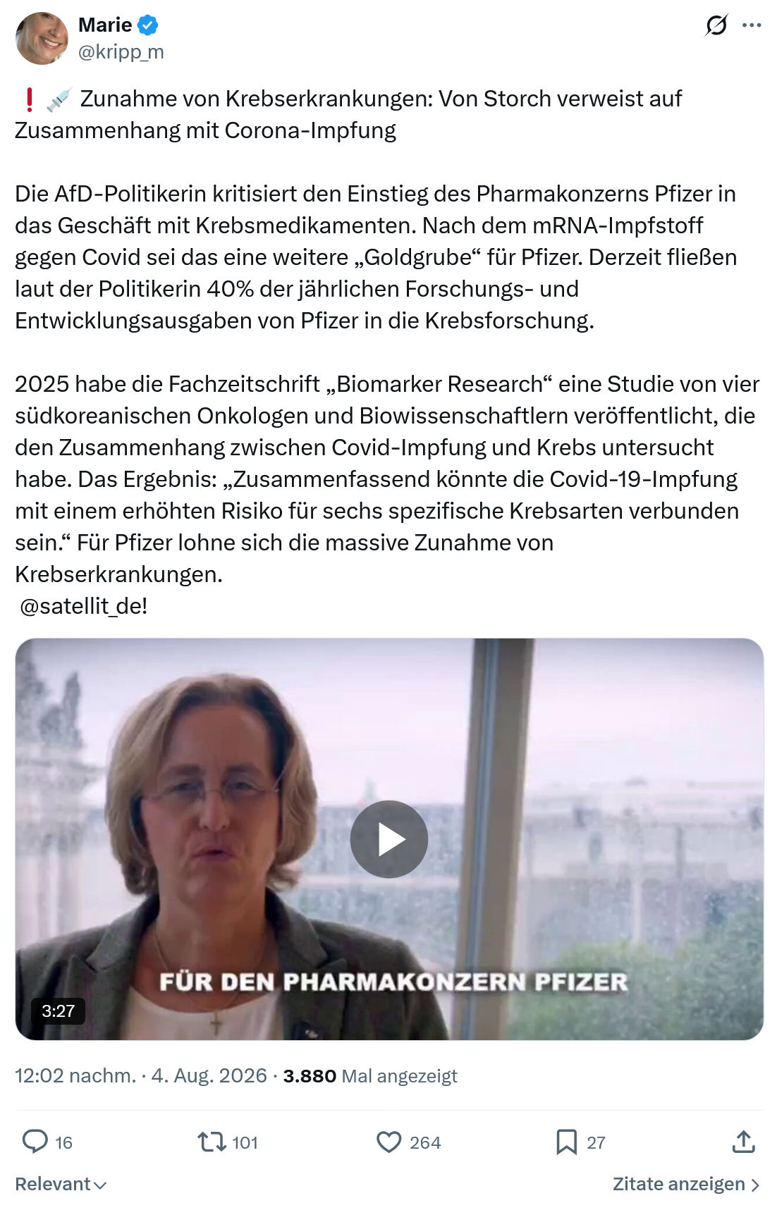 Marie kripp: Zunahme von Krebserkrankungen...
