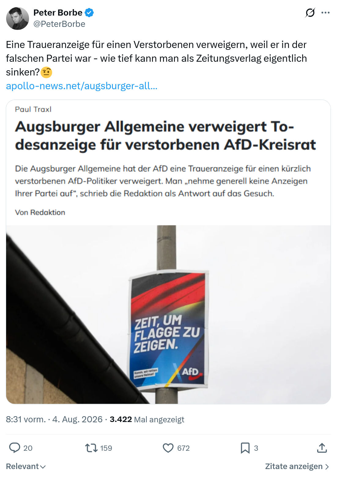 Peter Borbe: Eine Traueranzeige für einen...