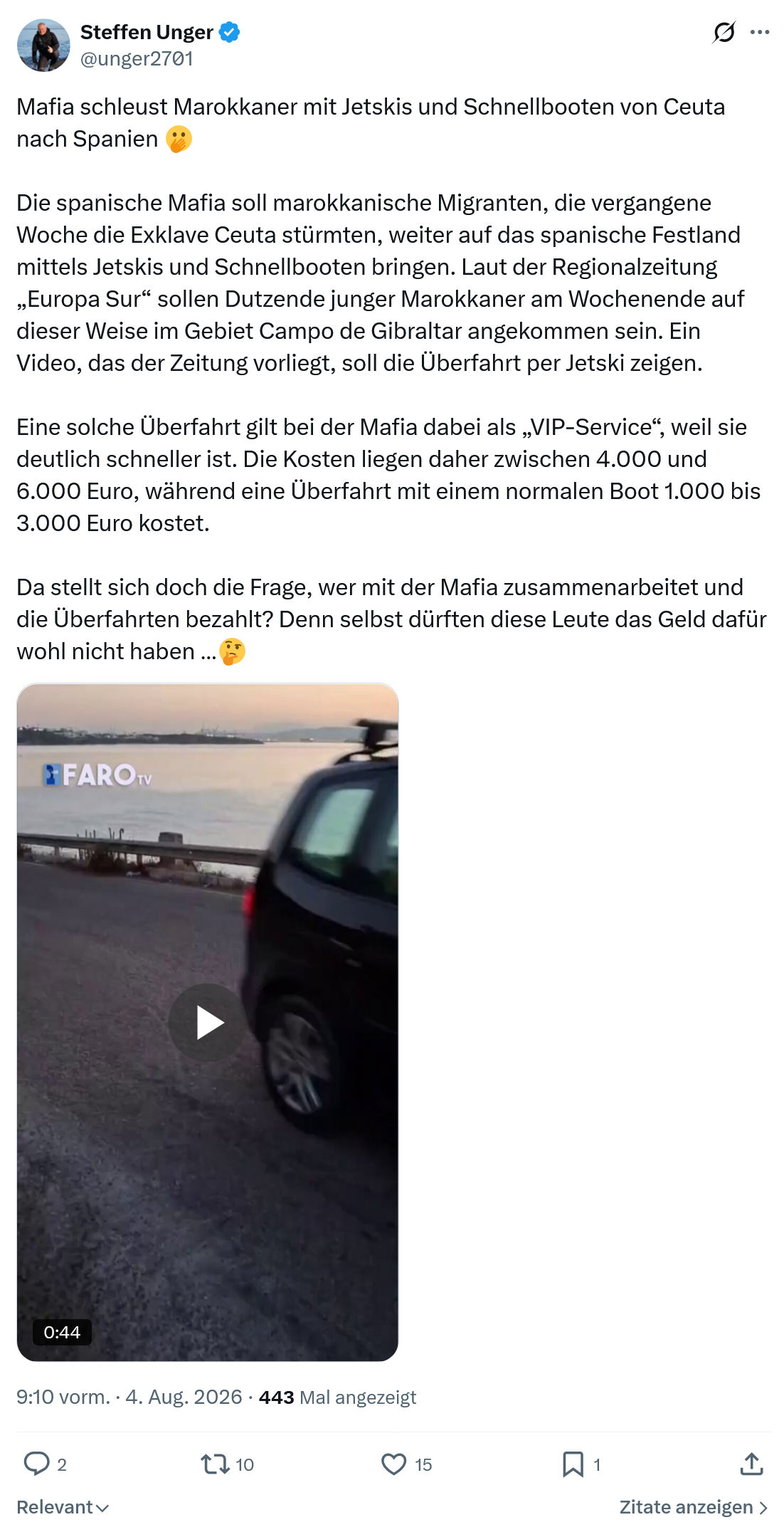 Steffen Unger: Mafia schleust Marokkaner...