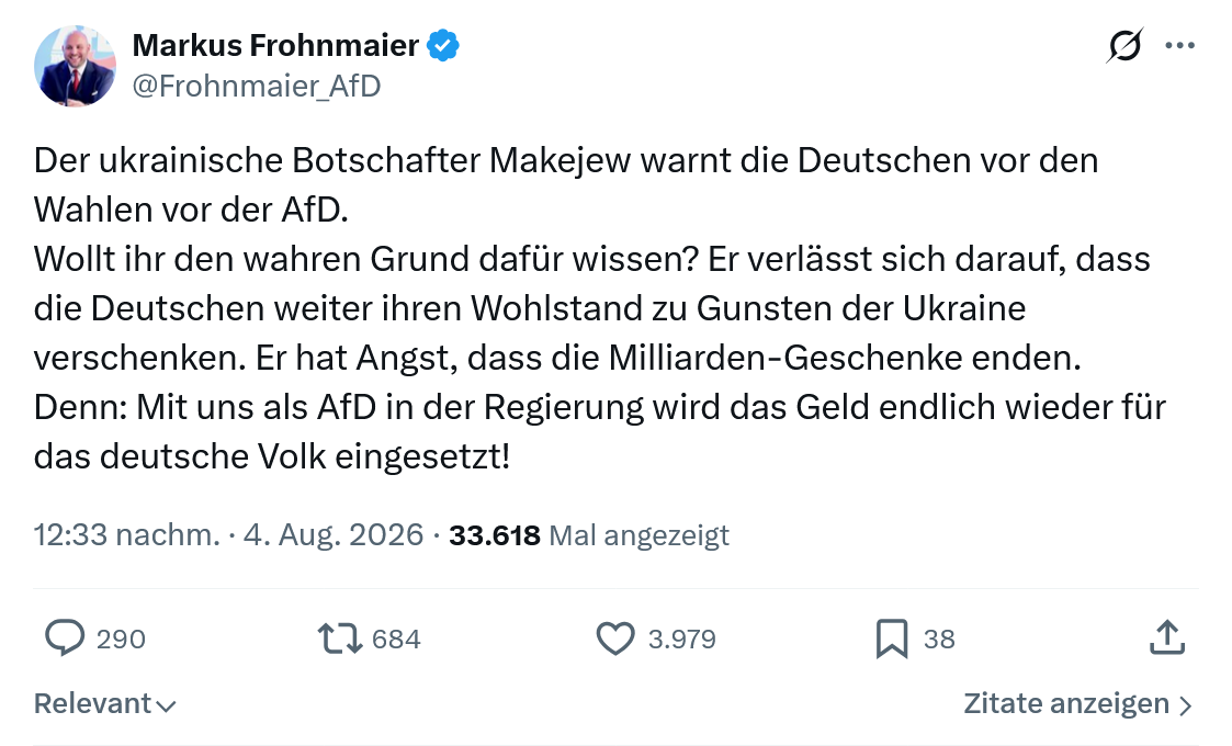 Markus Frohnmaier: Der ukrainische Botschafter Makejew...