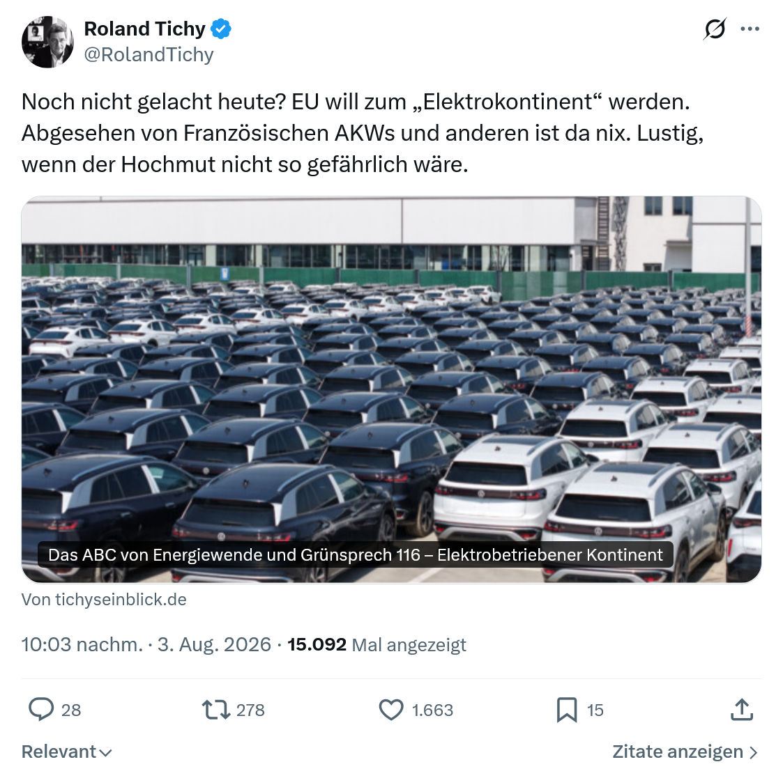 Roland Tichy: Noch nicht gelacht heute...