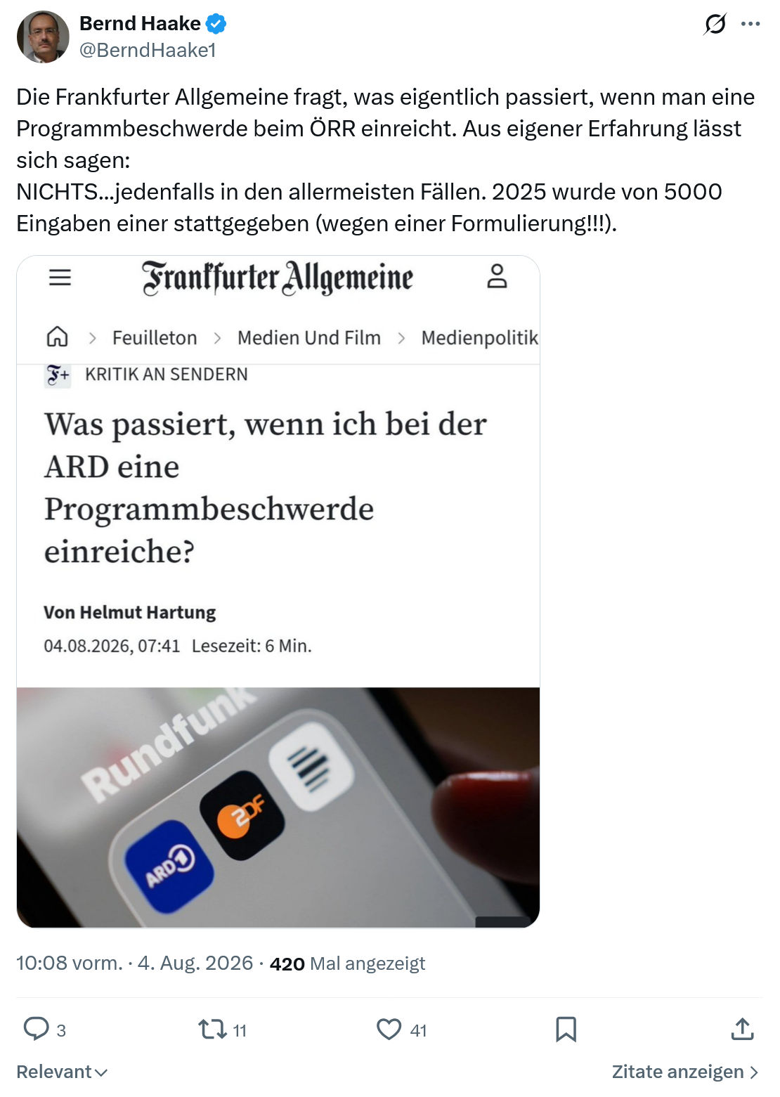 Bernd Haake: Die Frankfurter Allgemeine fragt...