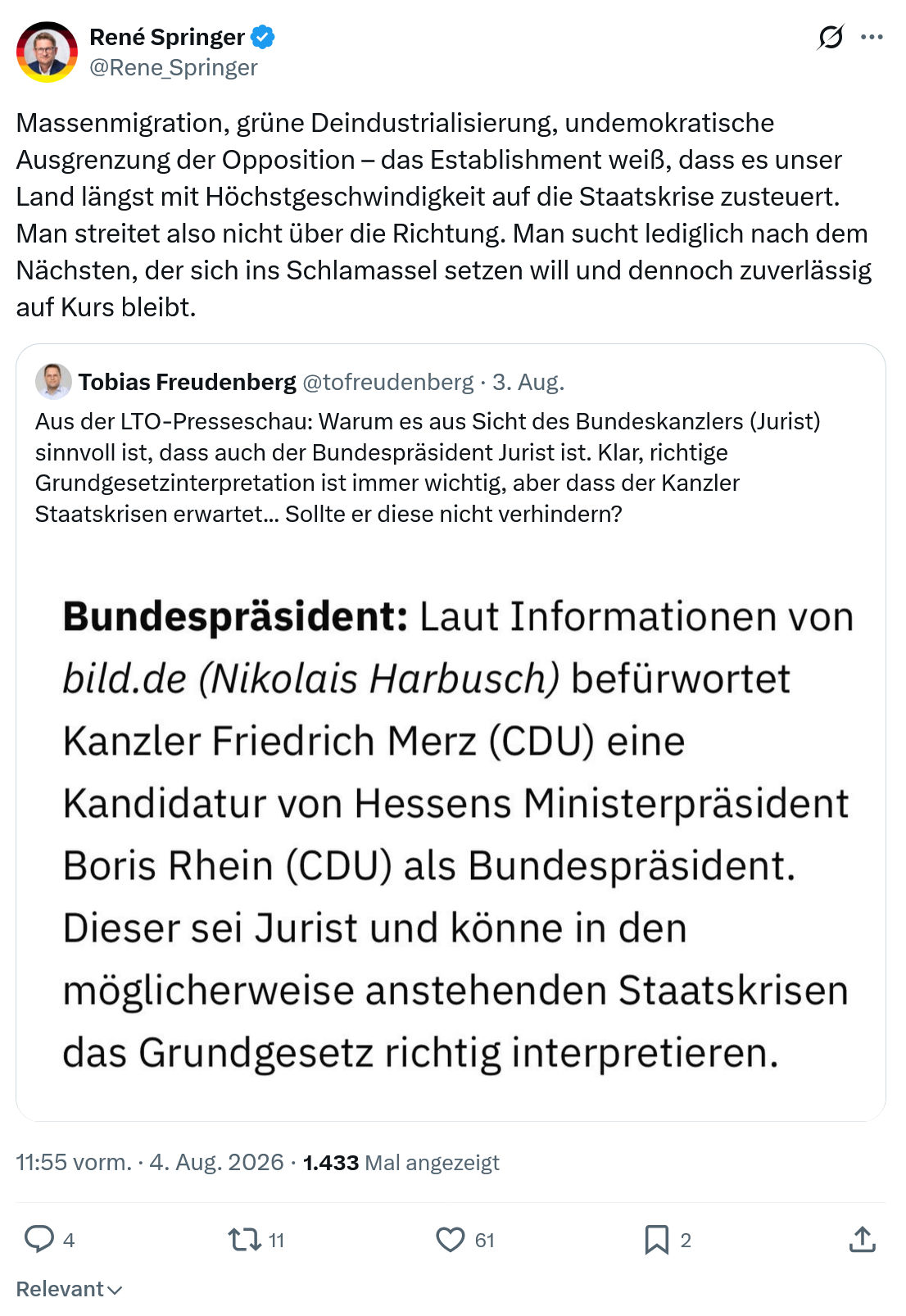 René Springer: Massenmigration, grüne Deindustrialisierung...