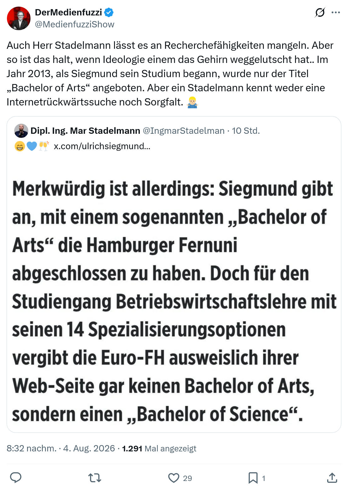Oliver Brendel: Auch Herr Stadelmann...