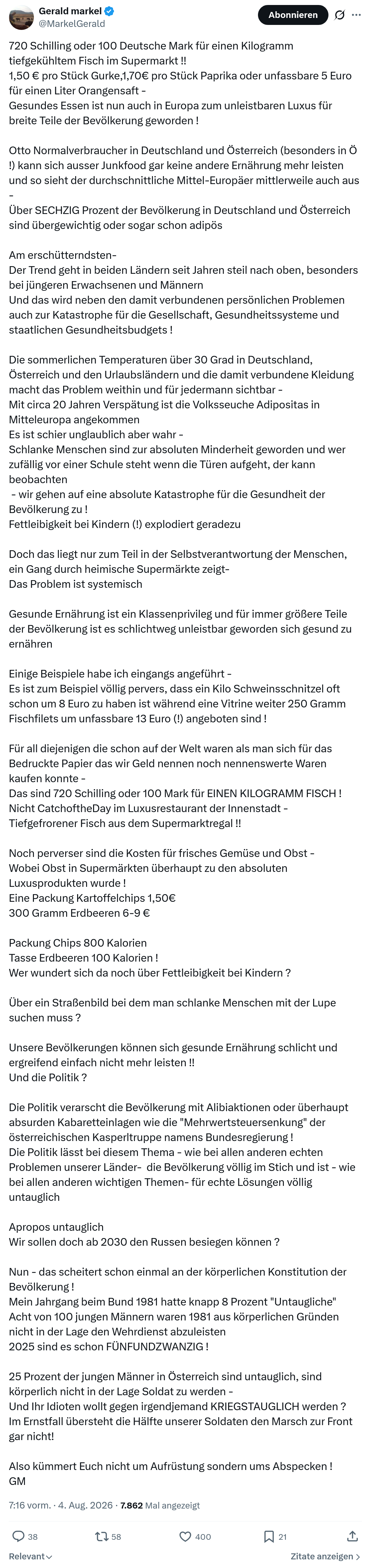Gerald Markel: 720 Schilling oder 100 Deutsche...