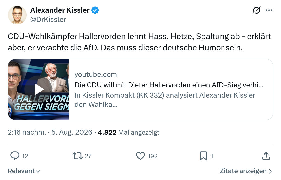 Alexander Kissler: CDU-Wahlkämpfer Hallervorden...
