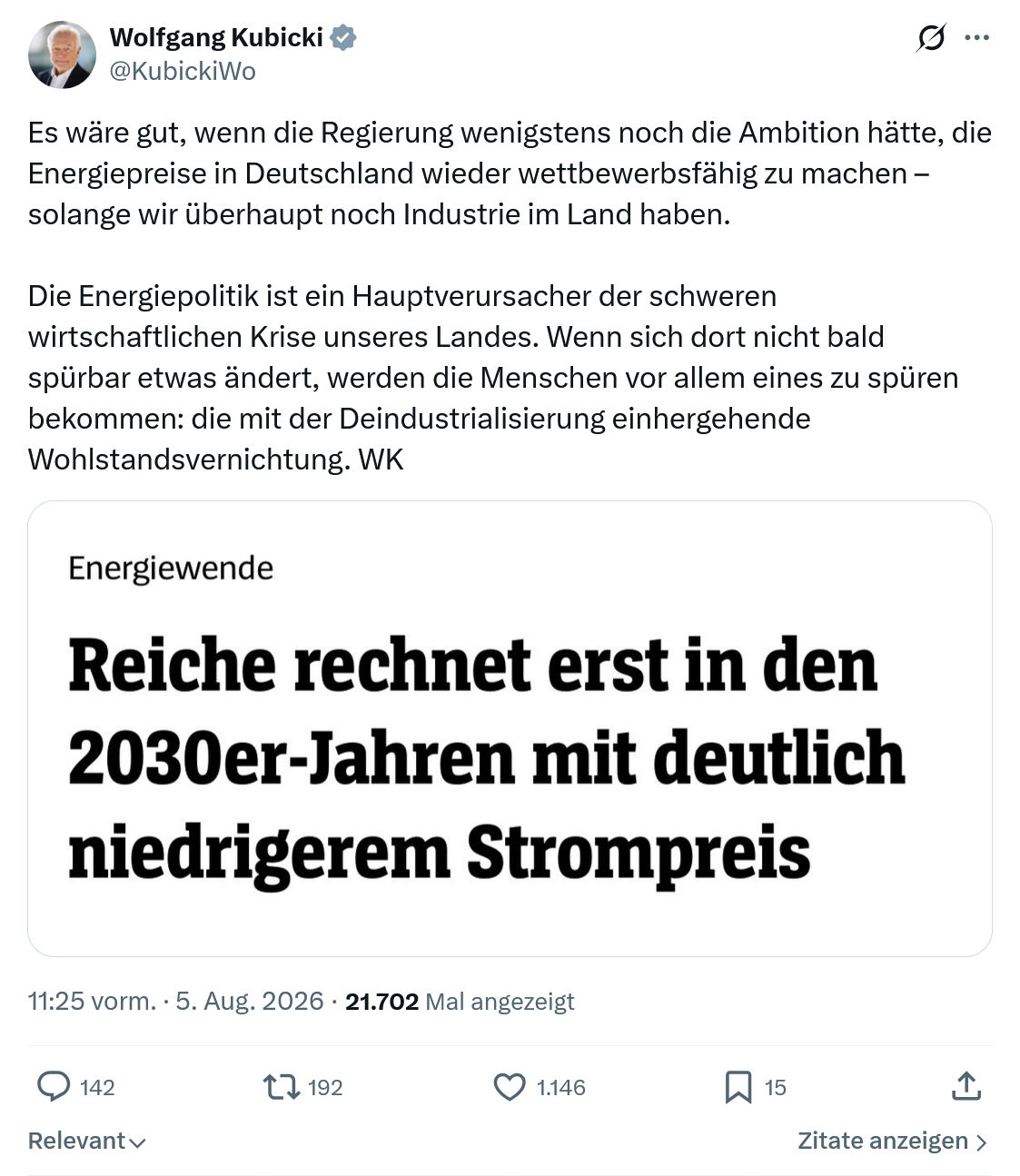 Wolfgang Kubicki: Es wäre gut, wenn die Regierung...