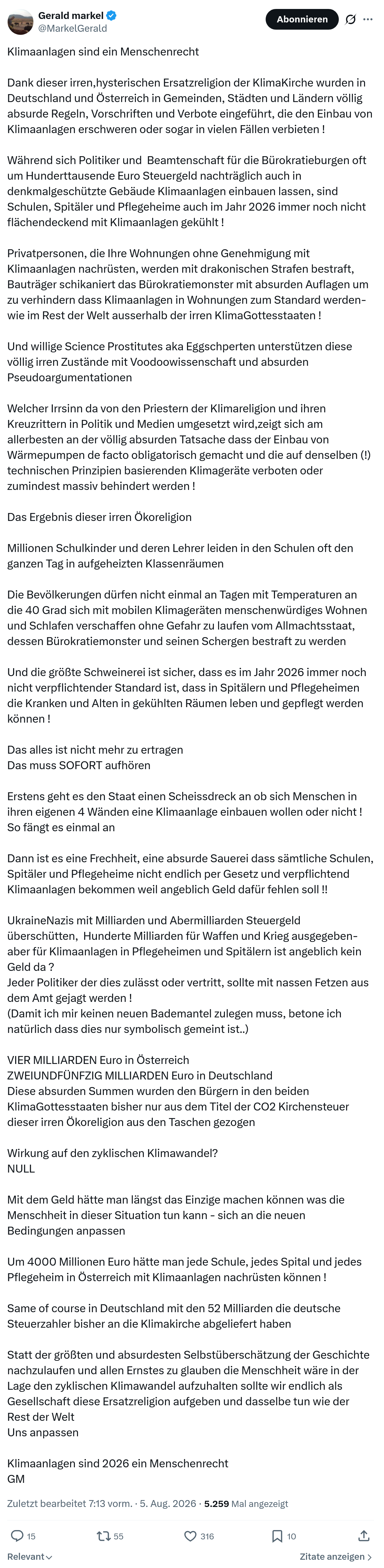 Gerald Markel: Klimaanlagen sind ein Menschenrecht...