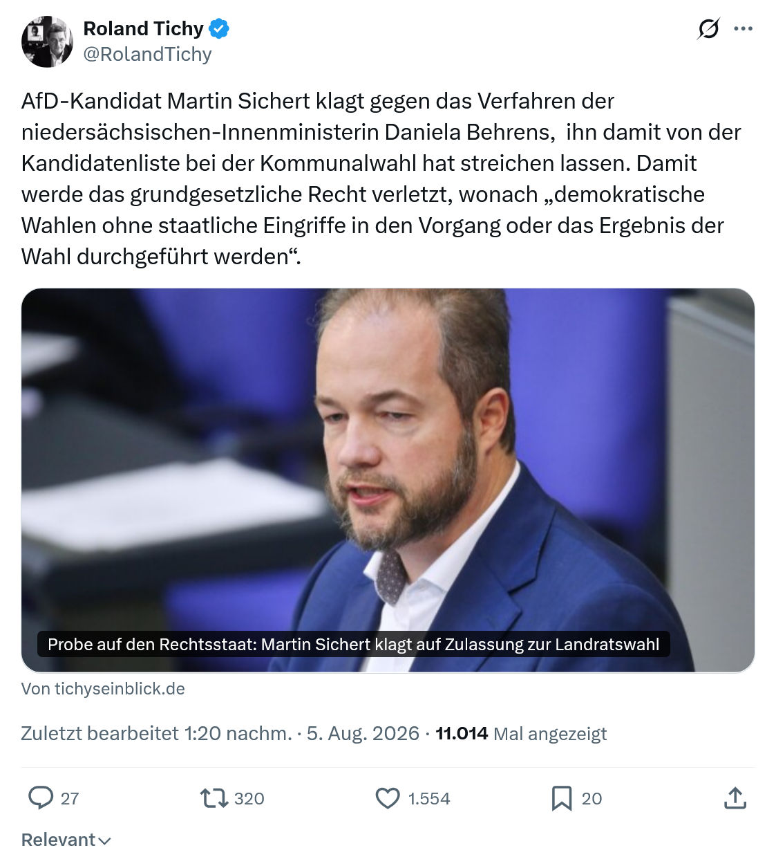 Roland Tichy: AfD-Kandidat Martin Sichert...