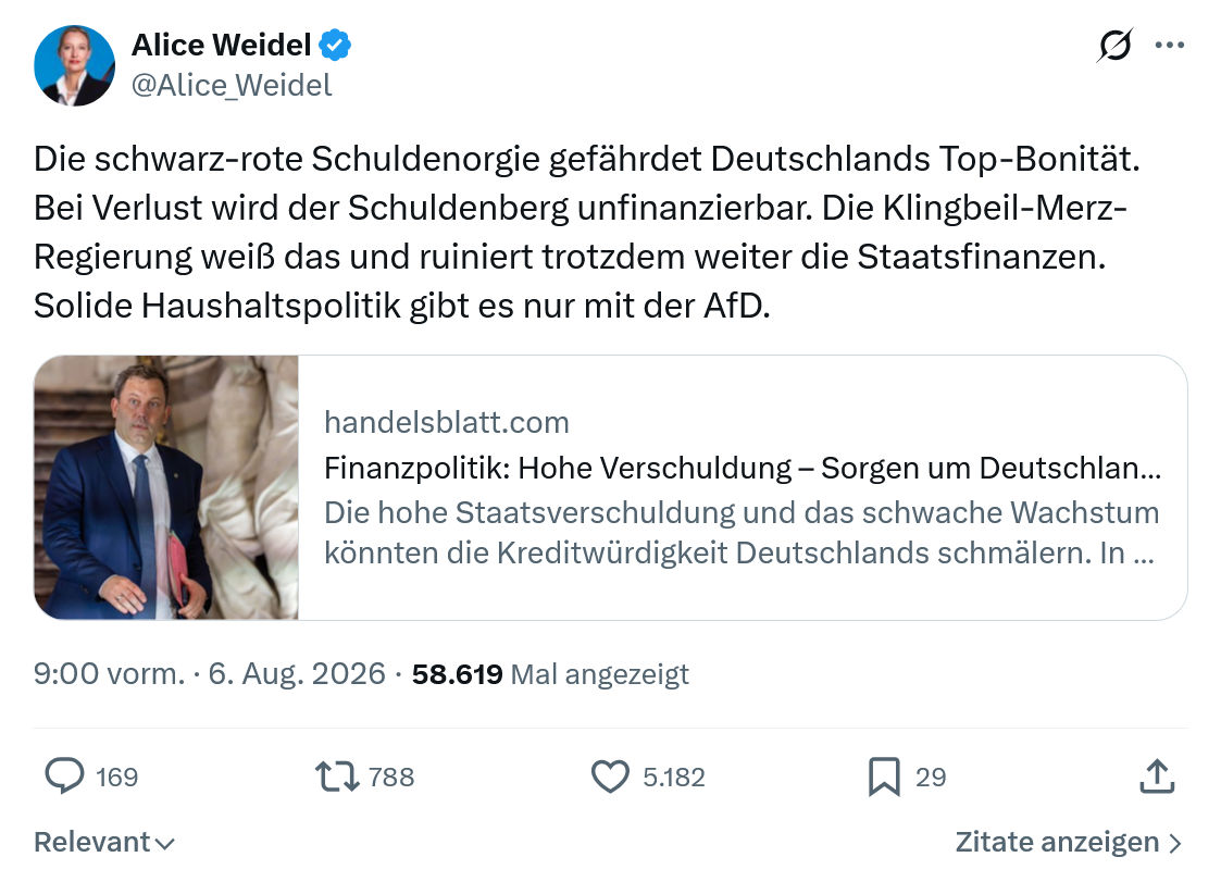 Alice Weidel: Die schwarz-rote Schuldenorgie...