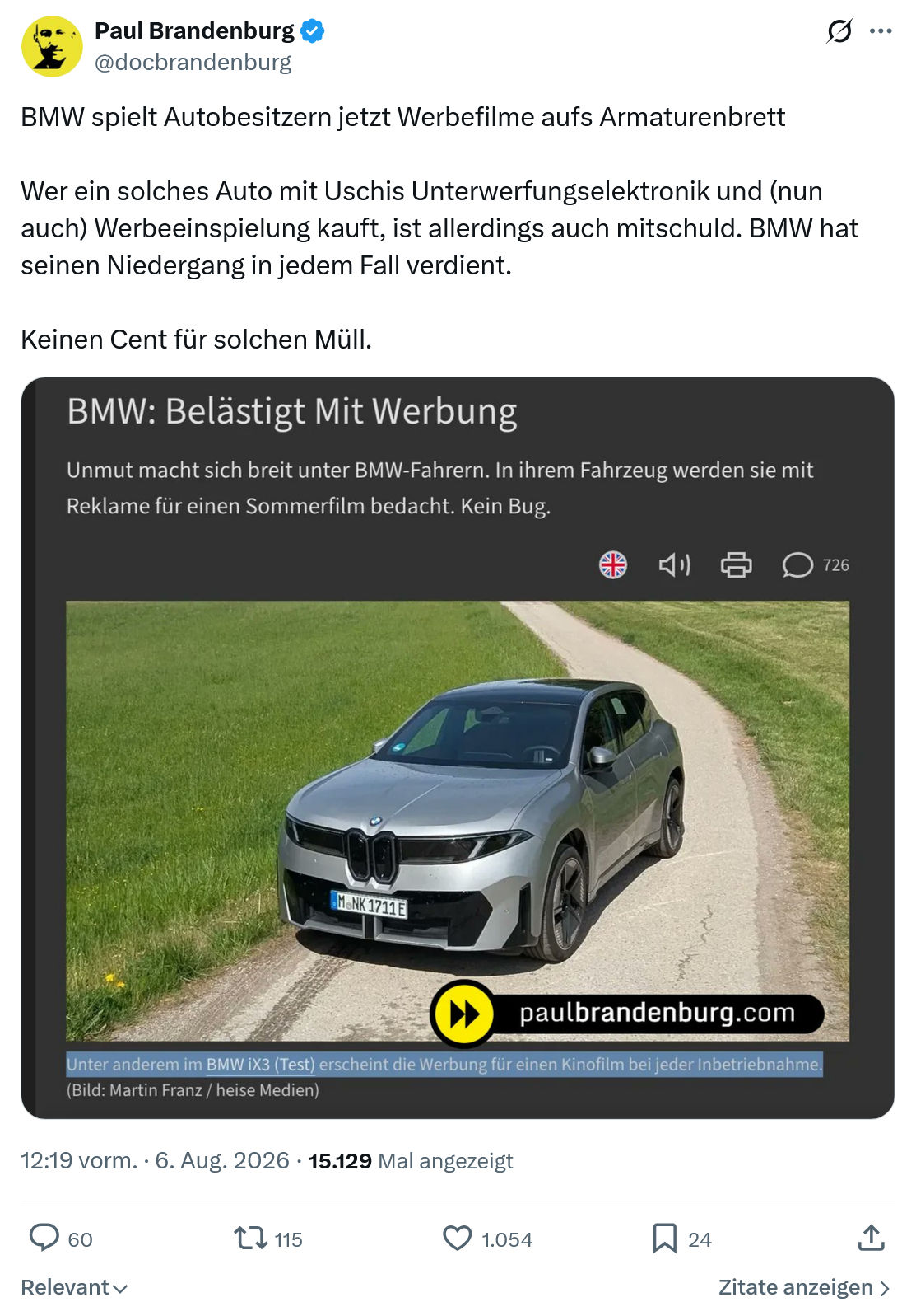 Paul Brandenburg: BMW spielt Autobesitzern...