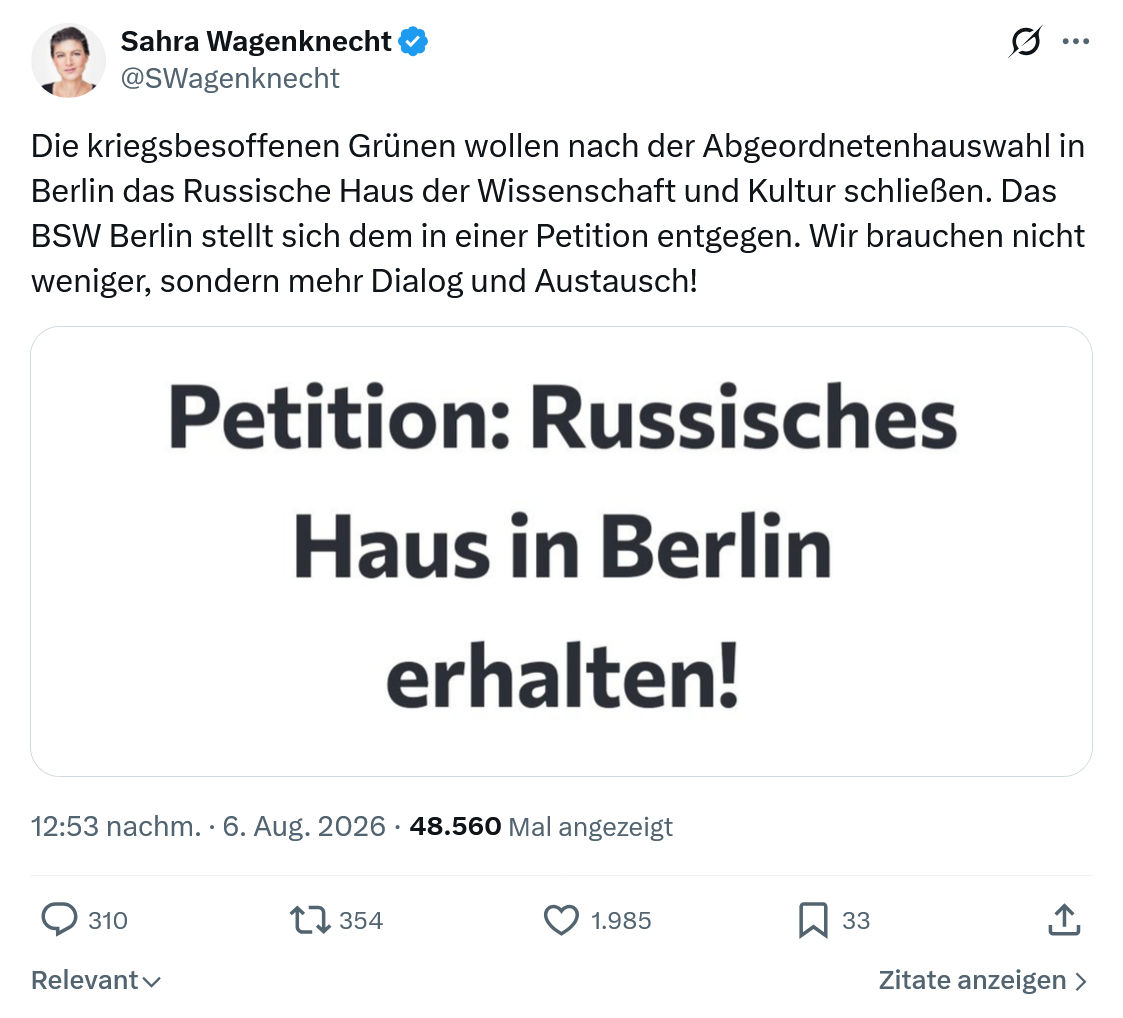 Sahra Wagenknecht: Die kriegsbesoffenen Grünen...