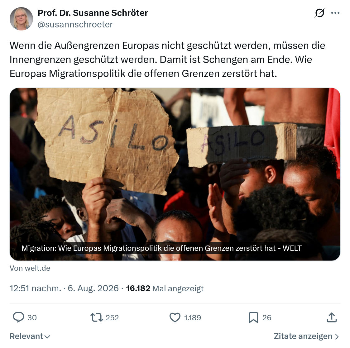 Susanne Schröter: Wenn die Außengrenzen Europas...