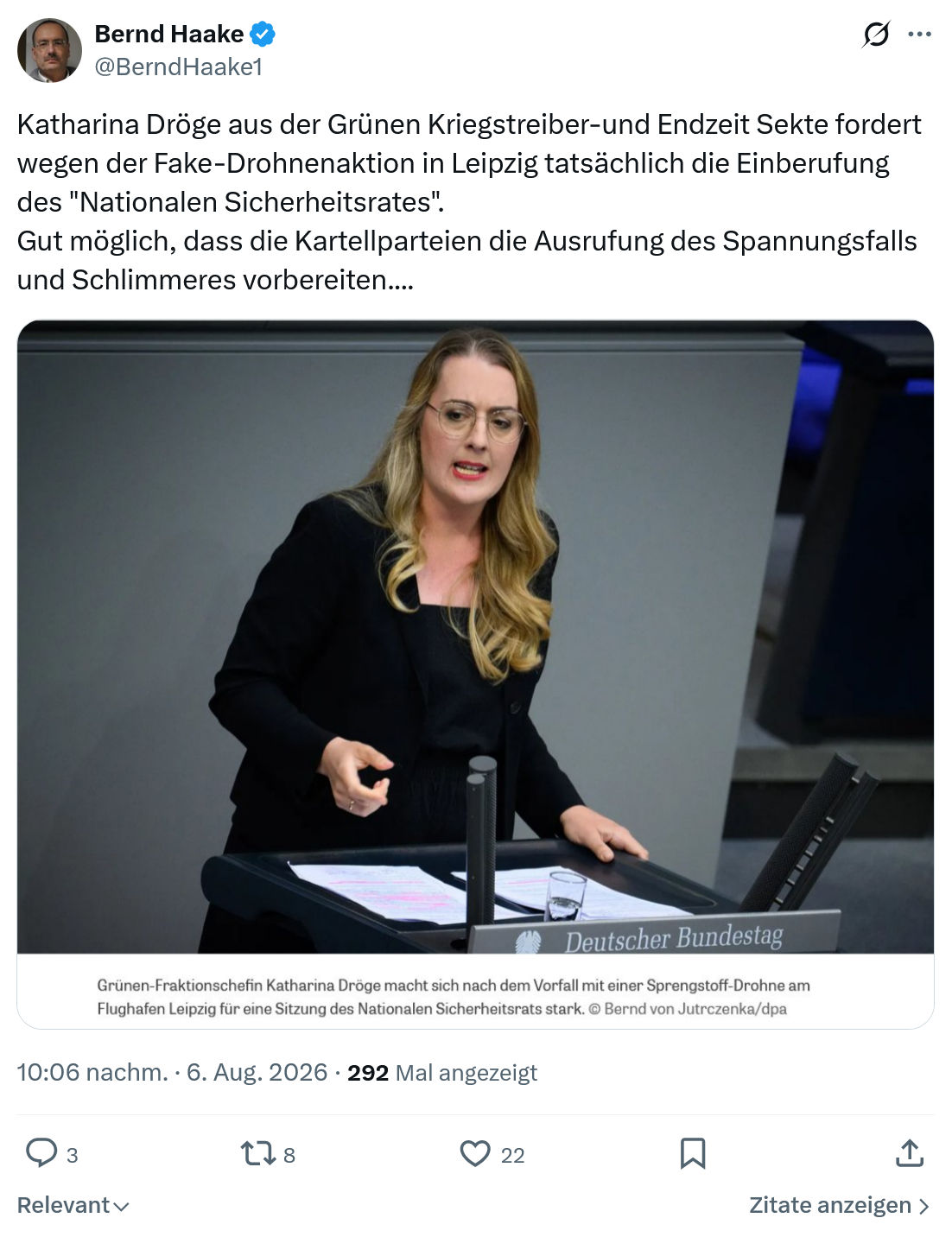 Bernd Haake: Katharina Dröge aus der Grünen...