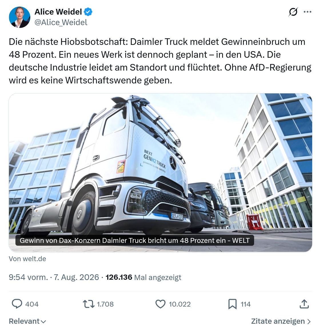 Alice Weidel: Die nächste Hiobsbotschaft...