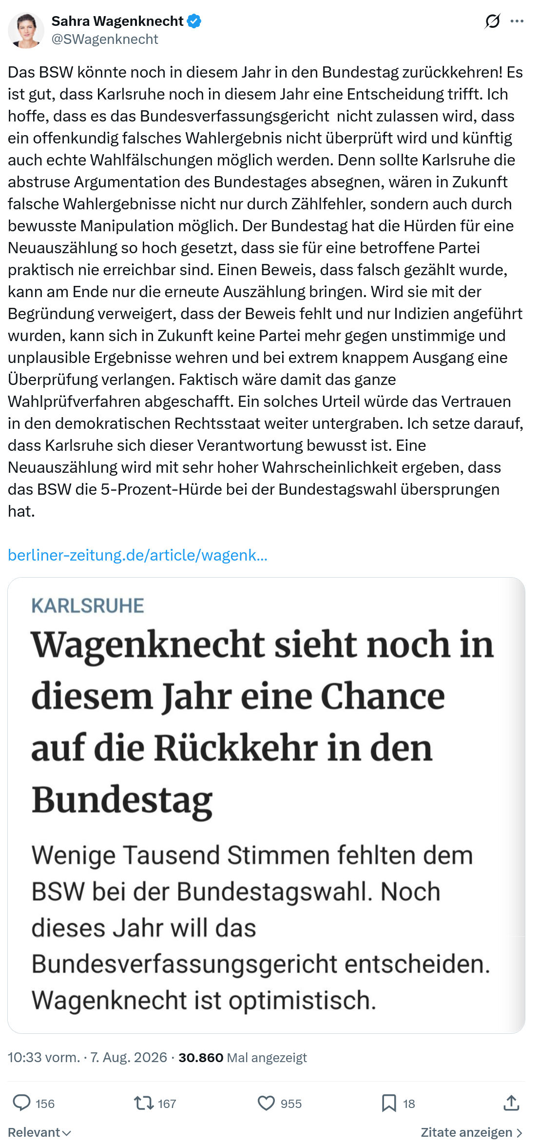 Sahra Wagenknecht: Das BSW könnte noch...