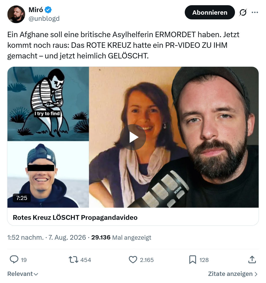 Miro Wolsfeld: Ein Afghane soll eine britische Asylhelferin...