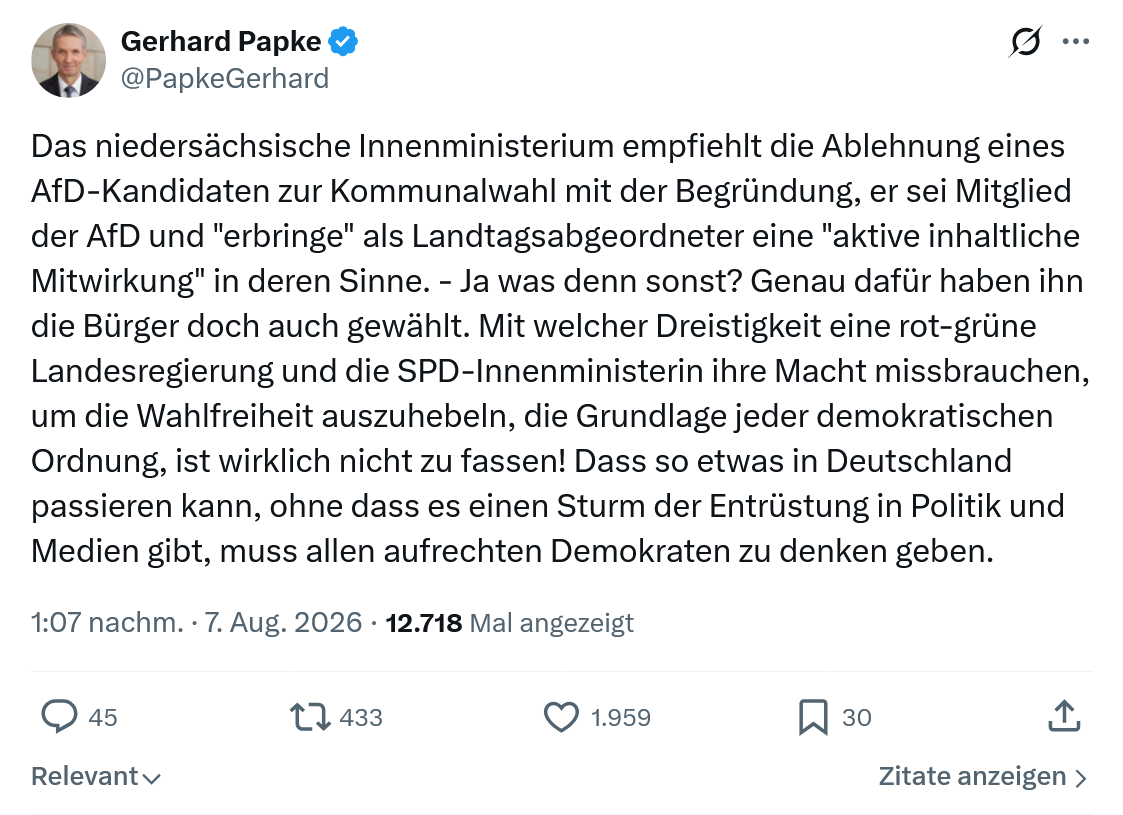 Gerhard Papke: Das niedersächsische Innenministerium...