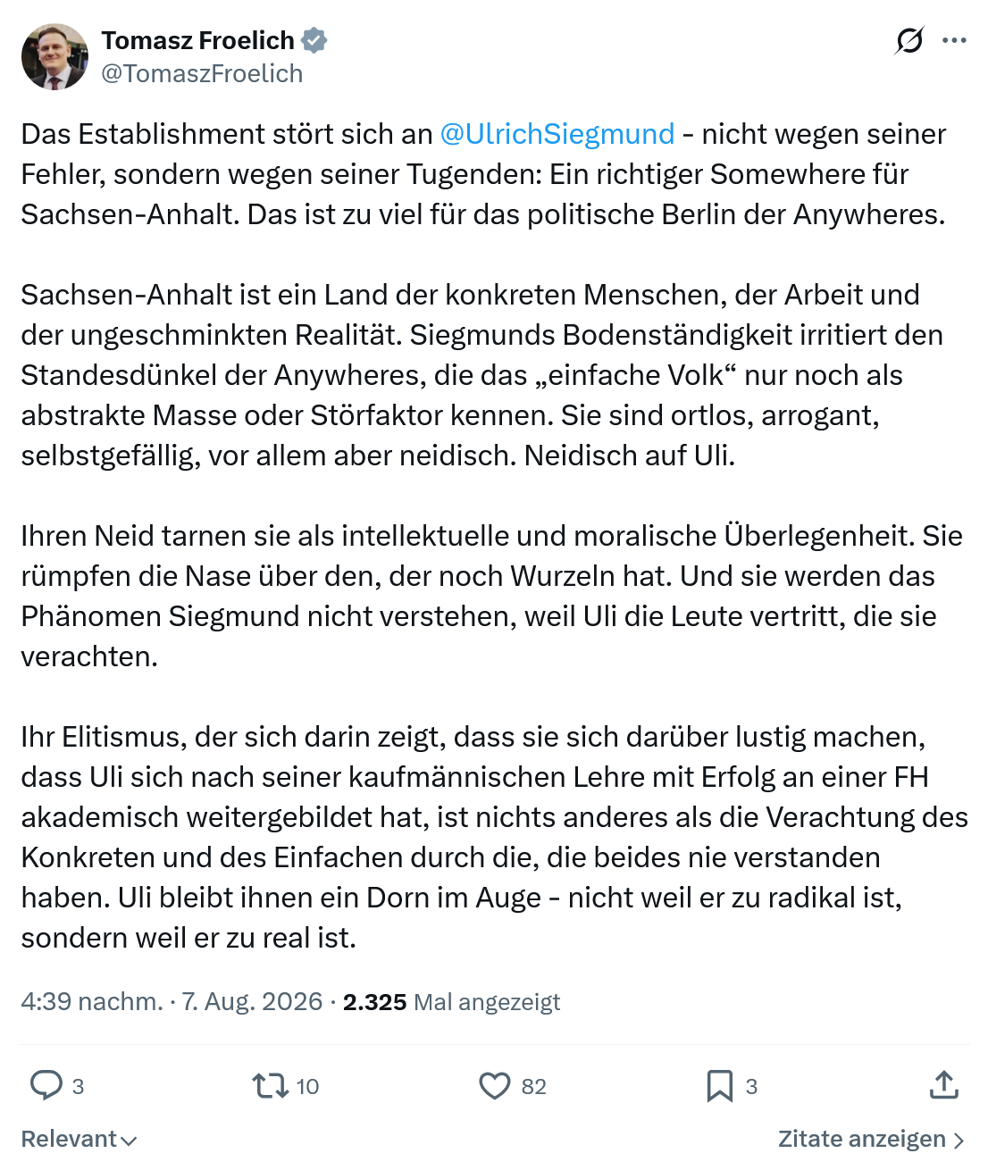 Tomasz Froelich: Das Establishment stört sich...