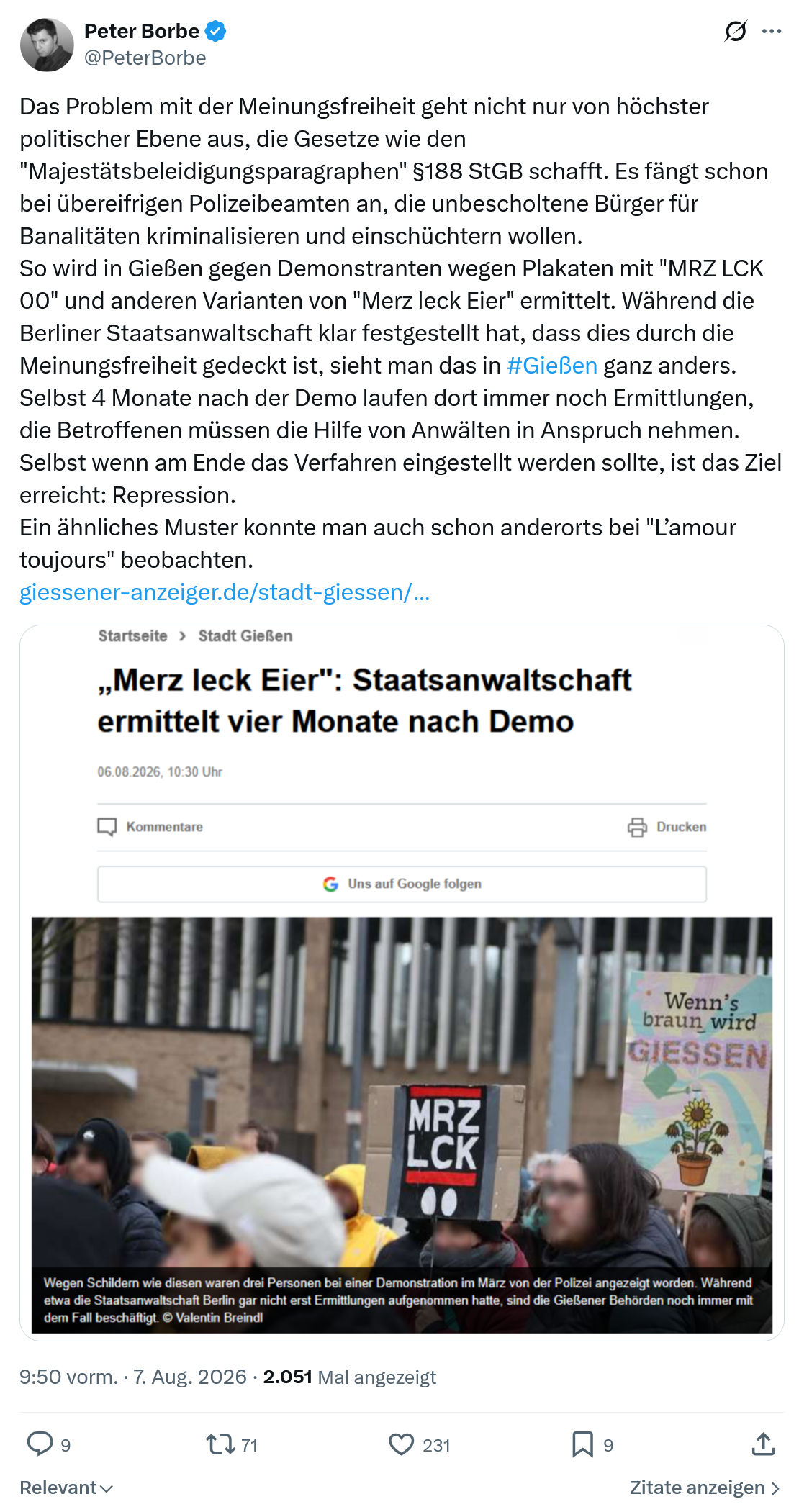 Peter Borbe: Das Problem mit der Meinungsfreiheit...