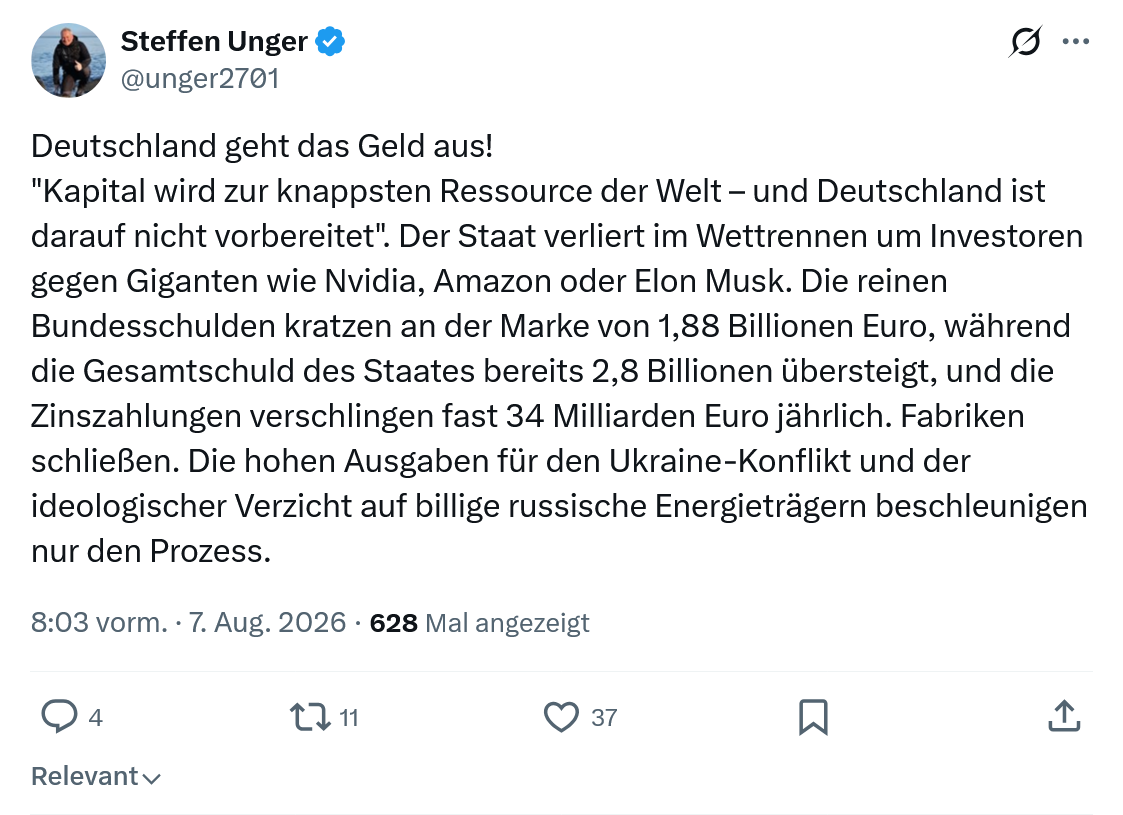 Steffen Unger: Deutschland geht das Geld aus...