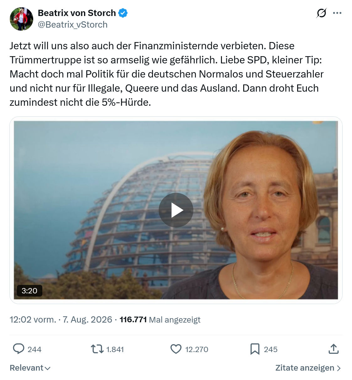 Beatrix von Storch: Jetzt will uns also auch...