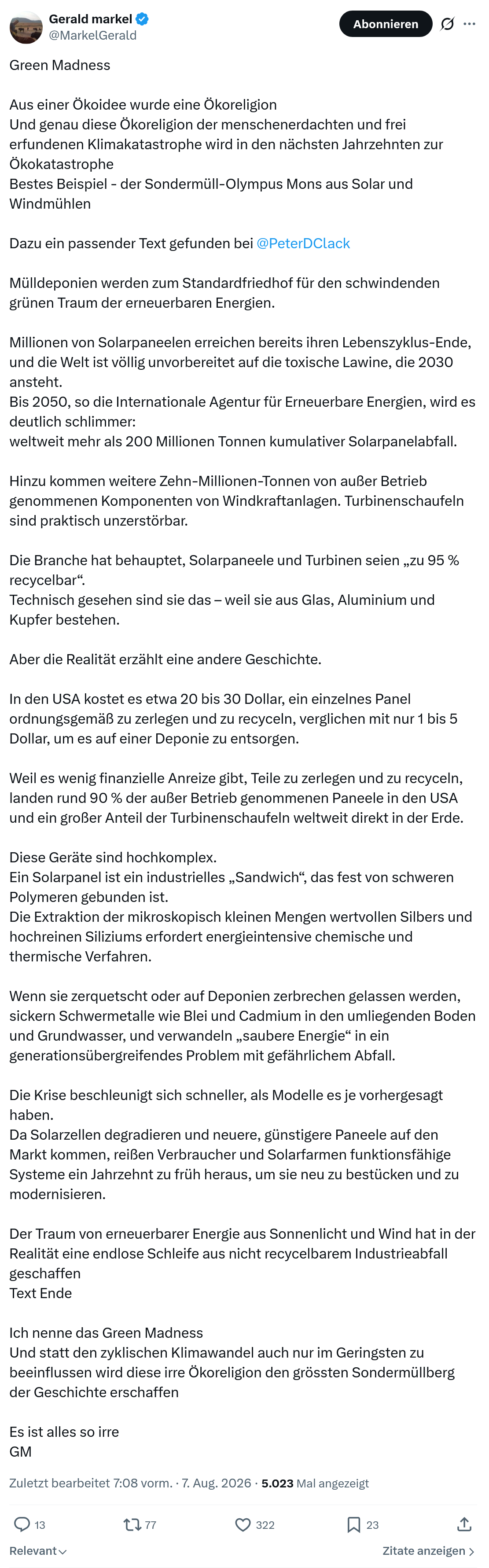 Gerald Markel: Green Madness...