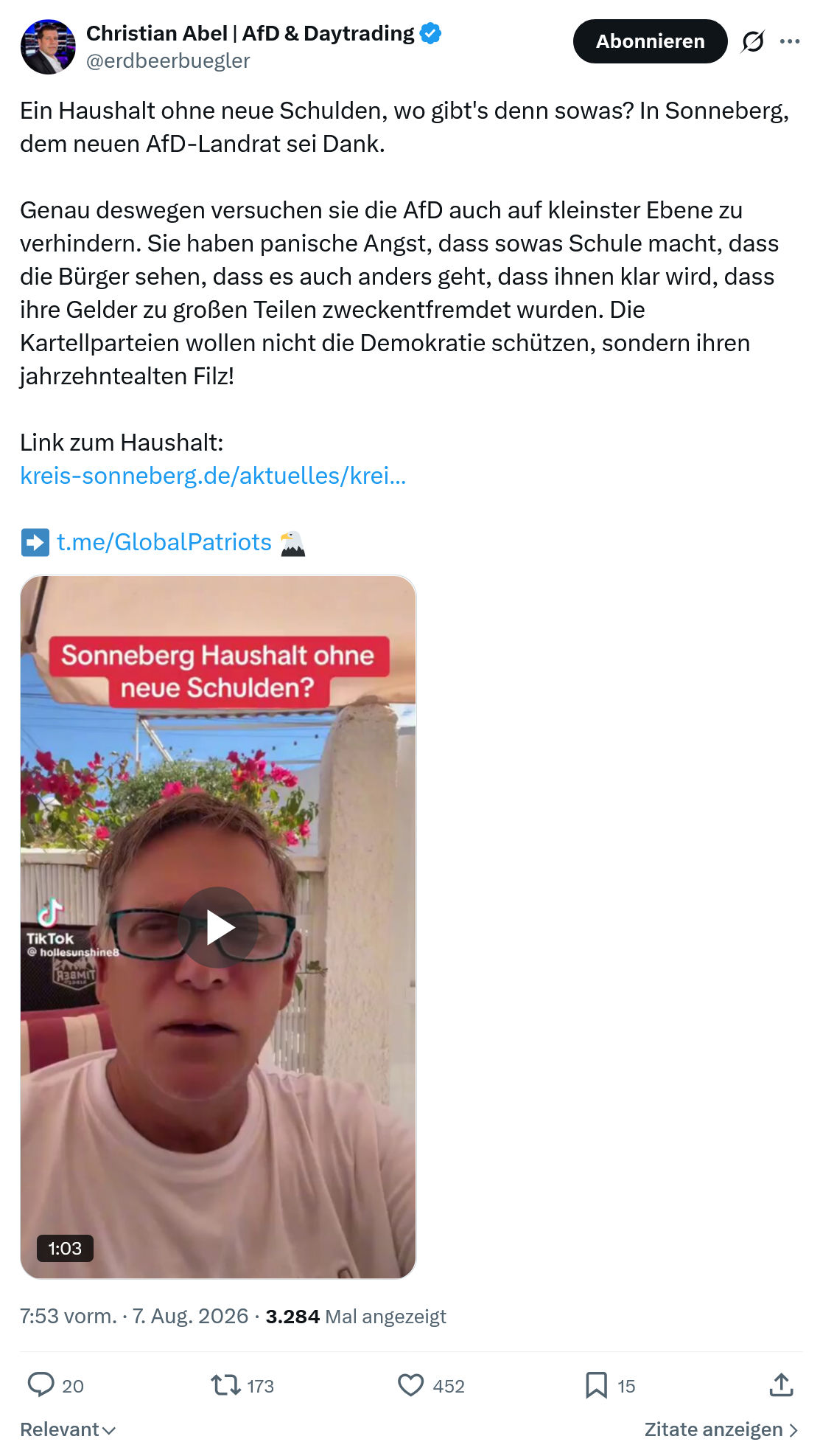 Christian Abel: Ein Haushalt ohne neue Schulden...