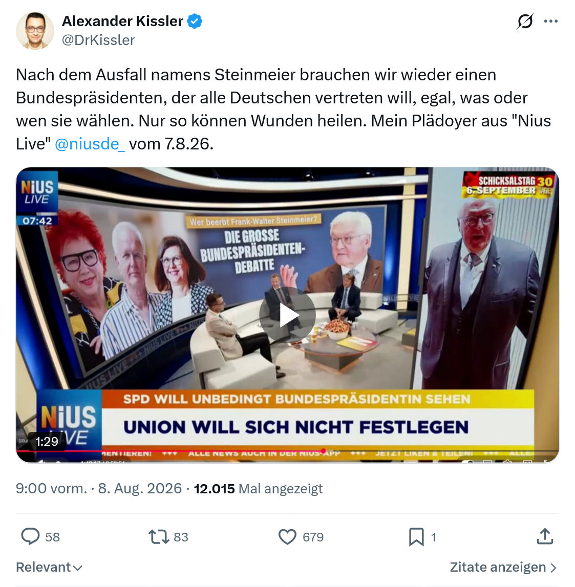 Alexander Kissler: Nach dem Ausfall namens Steinmeier...