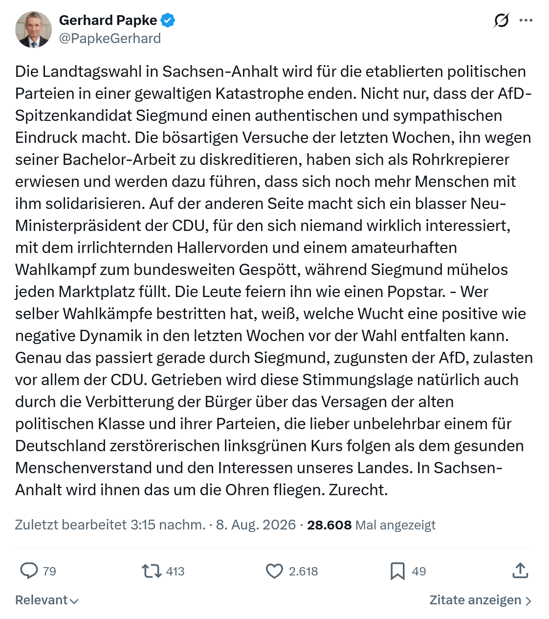 Gerhard Papke: Die Landtagswahl in Sachsen-Anhalt...