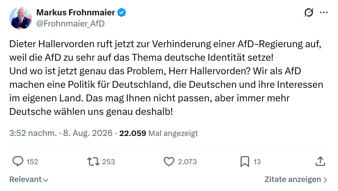 Markus Frohnmaier: Dieter Hallervorden ruft jetzt...
