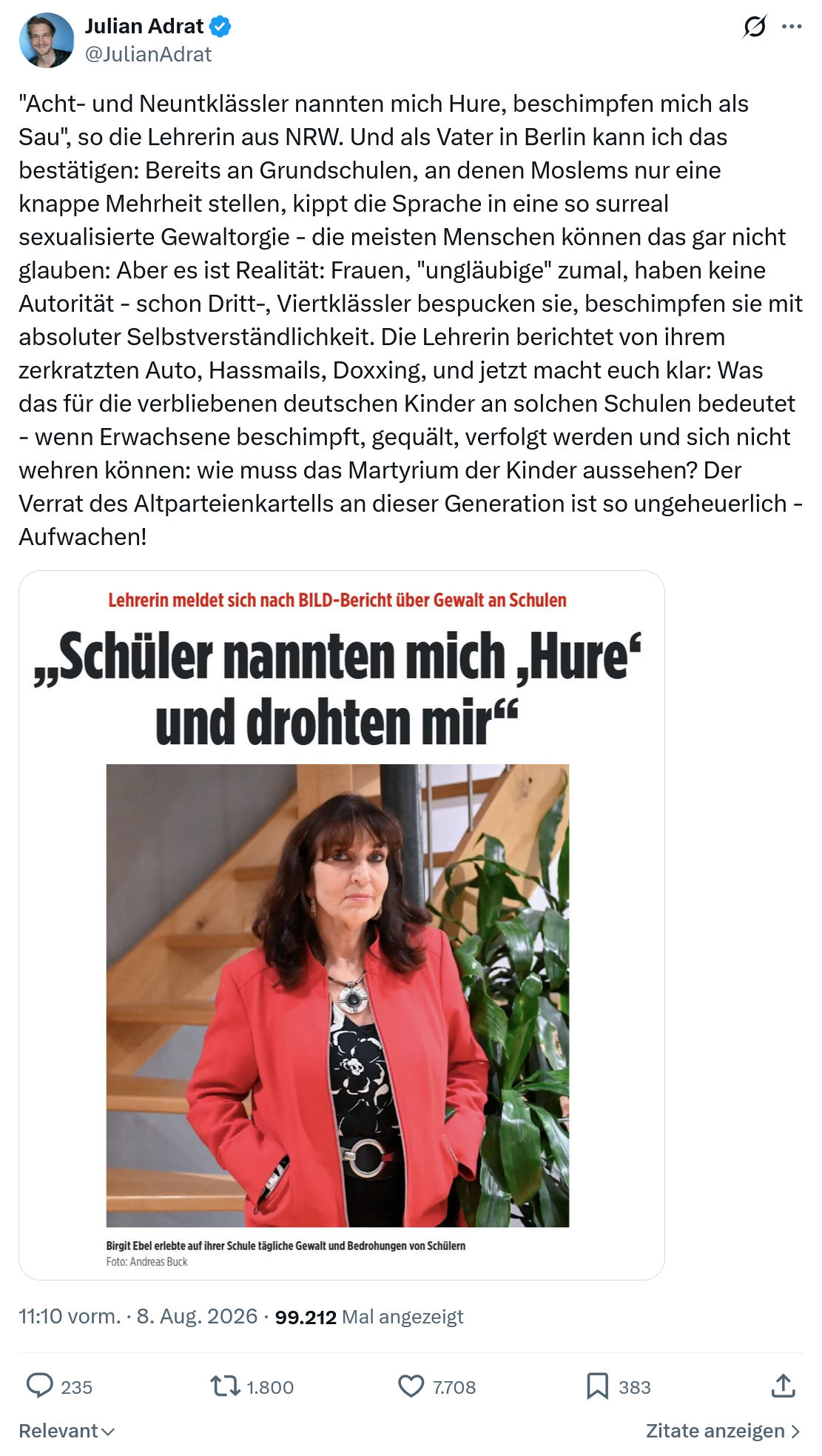 Julian Adrat: Acht- und Neuntklässler nannten mich Hure...
