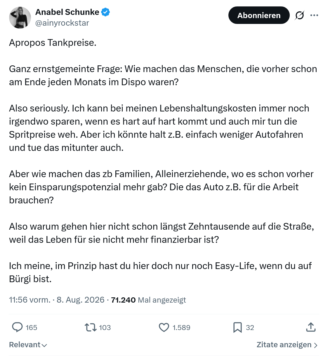 Anabel Schunke: Apropos Tankpreise...
