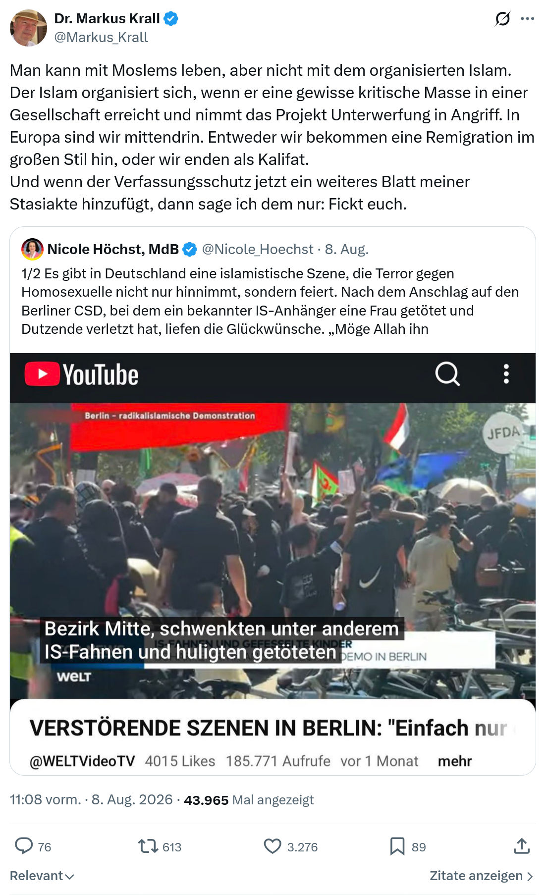 Markus Krall: Man kann mit Moslems leben...