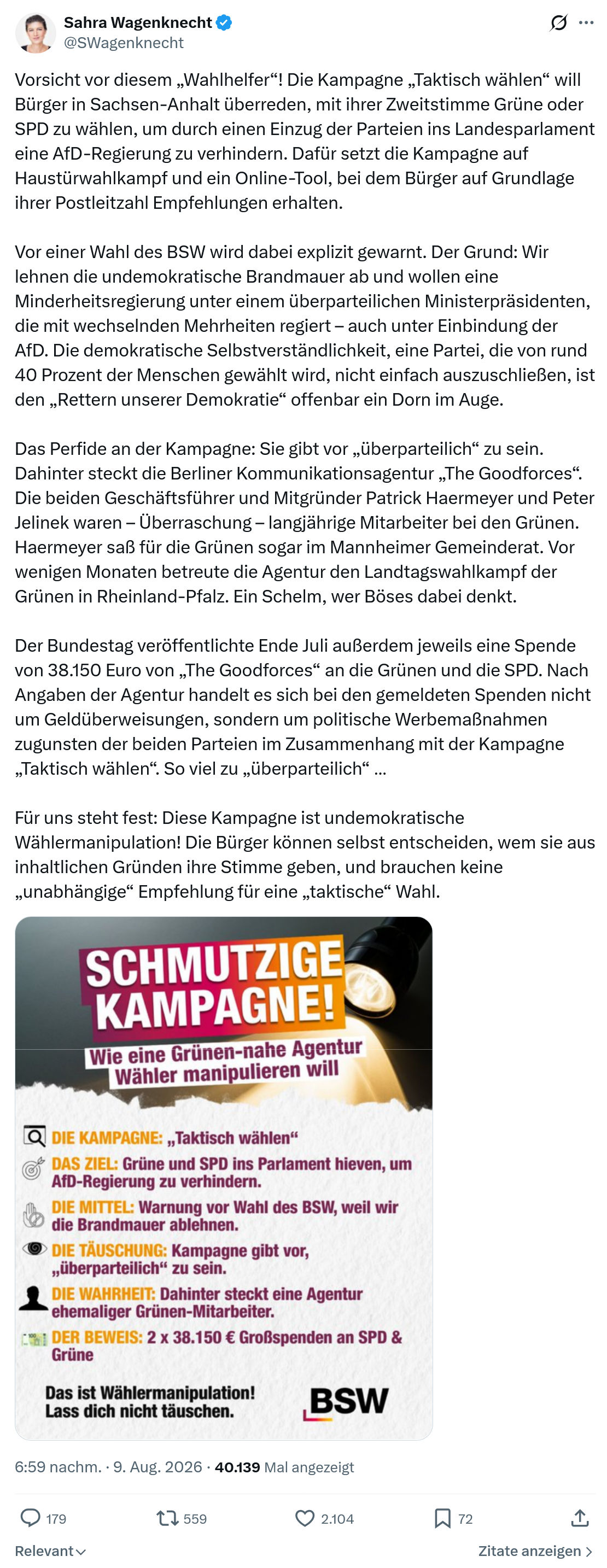 Sahra Wagenknecht: Vorsicht vor diesem „Wahlhelfer“...