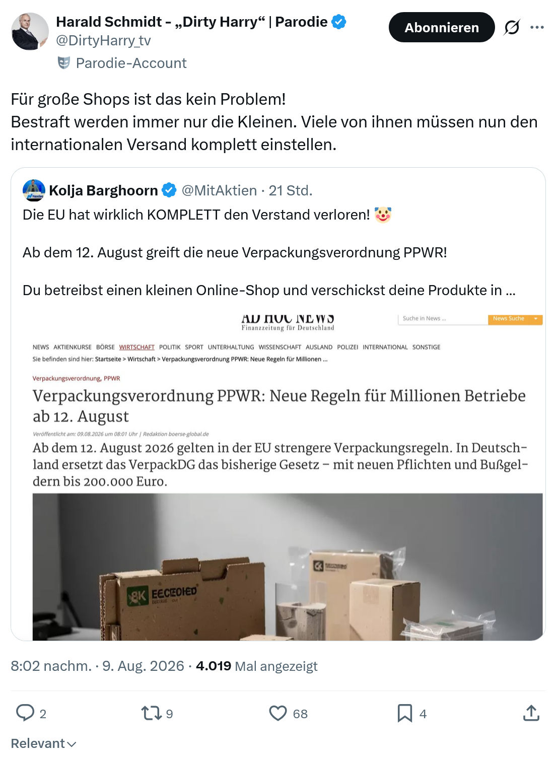 Harald Schmidt: Für große Shops...