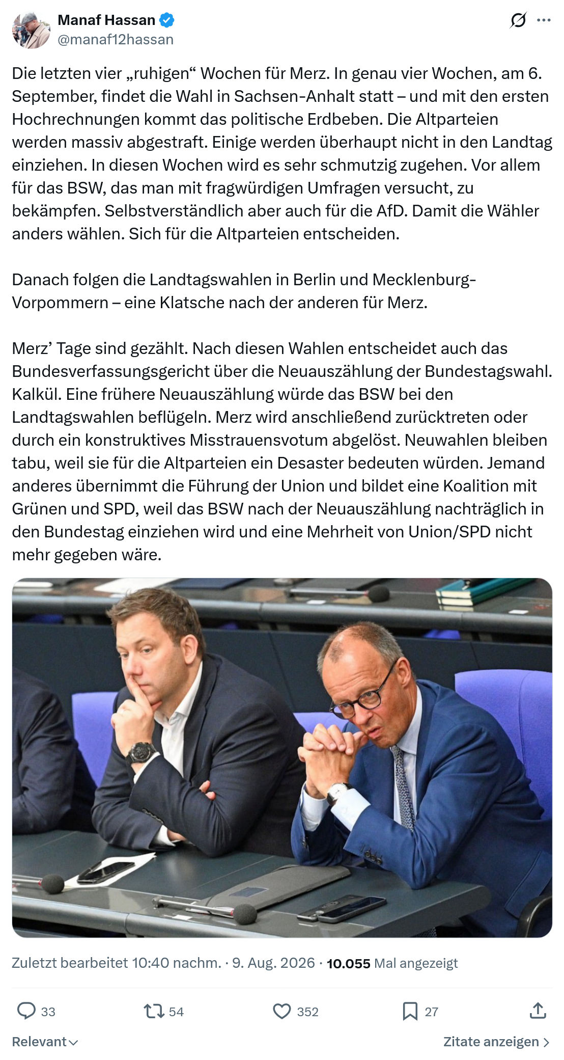 Manaf Hassan: Die letzten vier „ruhigen“ Wochen...